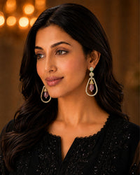 Pink Stone Teardrop Drop Earrings with Crystal Detailing