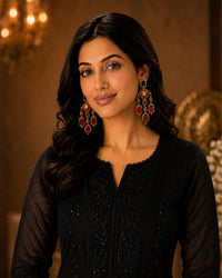 Royal Red Stone Statement Drop Earrings