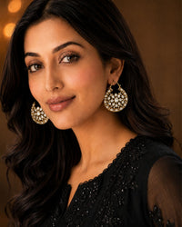 Gold Kundan Floral Hoop Earrings
