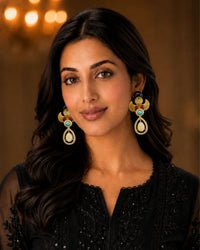 Multicolor Stone Gold-Tone Designer Drop Earrings