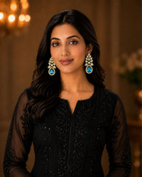 Aqua Blue Kundan Floral Drop Earrings