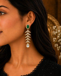 Emerald Green Crystal Leaf Drop Earrings