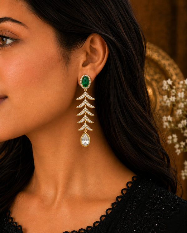 Emerald Green Crystal Leaf Drop Earrings