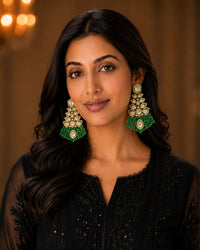Emerald Green Kundan Statement Earrings