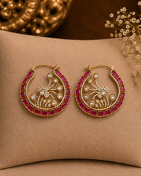 Ruby Pink Kundan Peacock Hoop Earrings