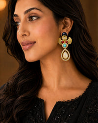 Multicolor Stone Gold-Tone Designer Drop Earrings