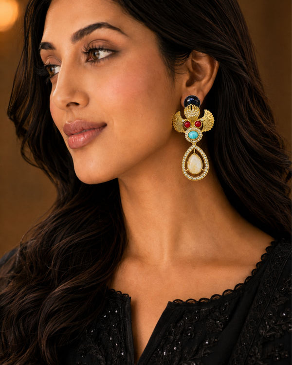 Multicolor Stone Gold-Tone Designer Drop Earrings