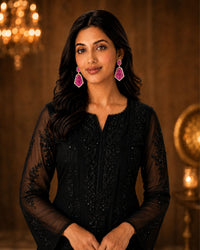 Pink Geometric Crystal Statement Drop Earrings