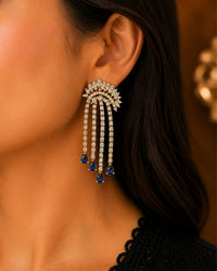 Blue Crystal Tassel Statement Earrings
