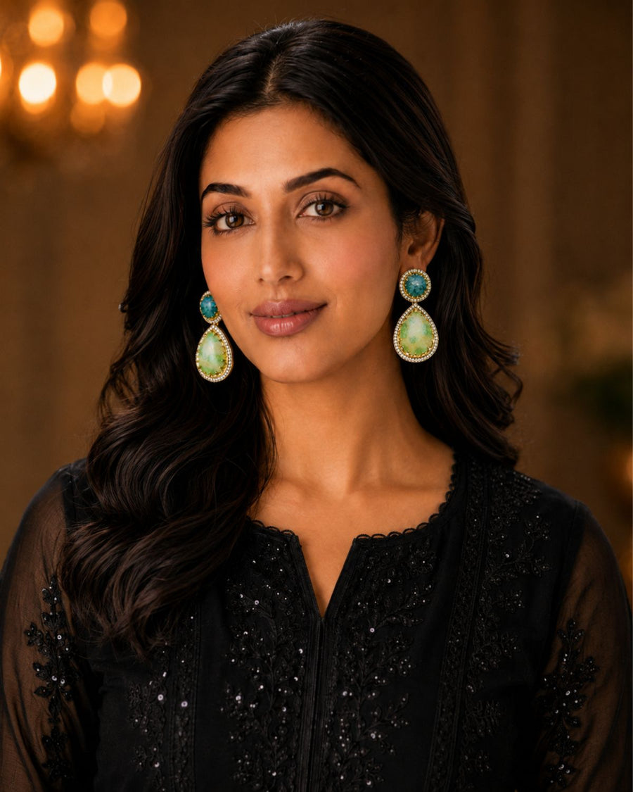 Pastel Green & Blue Teardrop Statement Earrings