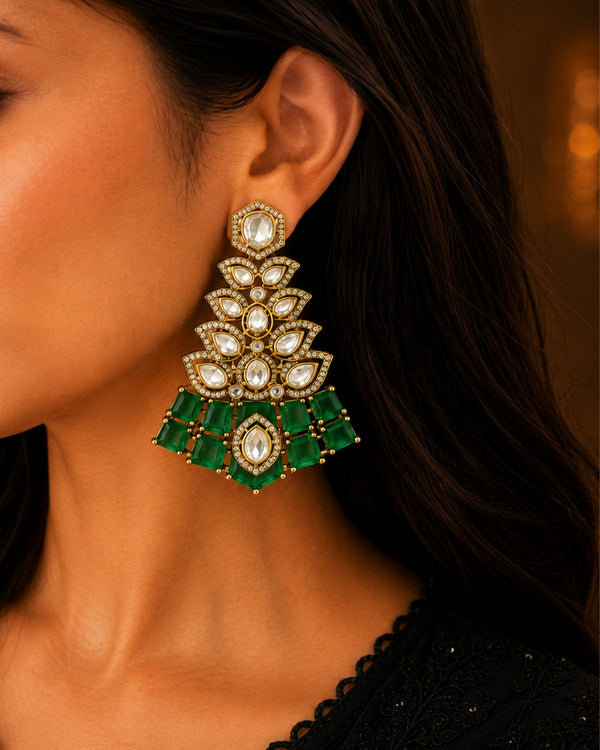 Emerald Green Kundan Statement Earrings