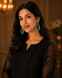 Emerald Green Geometric Crystal Statement Drop Earrings