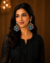 MULTI COLOR CZ STONE SILVER PLATED STATEMENT DROP EARRINGS