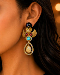Multicolor Stone Gold-Tone Designer Drop Earrings