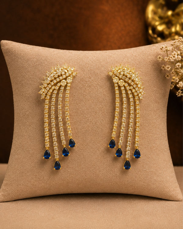 Blue Crystal Tassel Statement Earrings