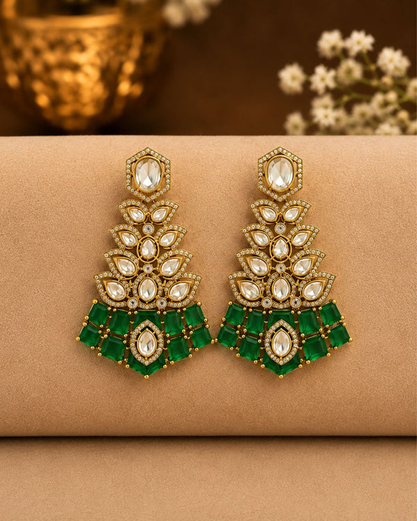 Emerald Green Kundan Statement Earrings