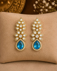 Aqua Blue Kundan Floral Drop Earrings