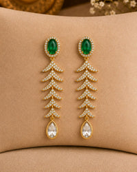 Emerald Green Crystal Leaf Drop Earrings