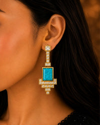 Aqua Blue Geometric Crystal Drop Earrings