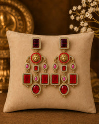 Royal Red Stone Statement Drop Earrings