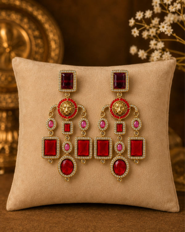 Royal Red Stone Statement Drop Earrings