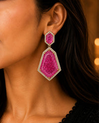 Pink Geometric Crystal Statement Drop Earrings