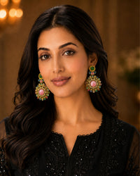 Antique Gold Multicolor Stone Statement Earrings