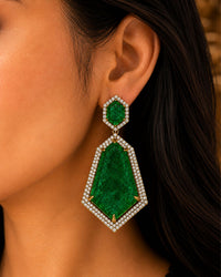 Emerald Green Geometric Crystal Statement Drop Earrings