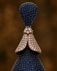 Midnight Blue Pearl Tassel Statement Earrings