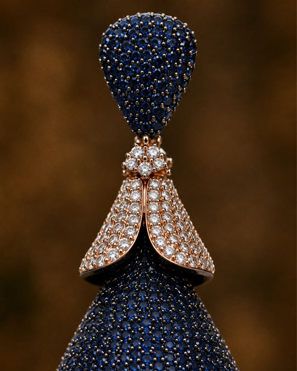 Midnight Blue Pearl Tassel Statement Earrings