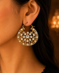 Gold Kundan Floral Hoop Earrings