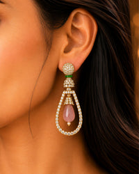 Pink Stone Teardrop Drop Earrings with Crystal Detailing