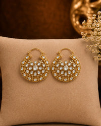 Gold Kundan Floral Hoop Earrings