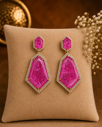 Pink Geometric Crystal Statement Drop Earrings