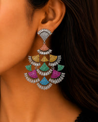 MULTI COLOR CZ STONE SILVER PLATED STATEMENT DROP EARRINGS
