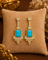 Aqua Blue Geometric Crystal Drop Earrings