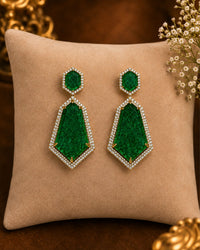 Emerald Green Geometric Crystal Statement Drop Earrings