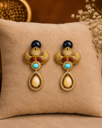 Multicolor Stone Gold-Tone Designer Drop Earrings