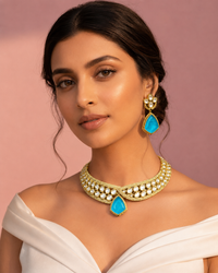 Turquoise Blue Kundan Choker Necklace Set