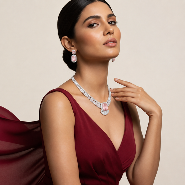 Blush Pink Crystal Necklace & Earrings Set