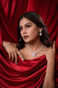 Blush Pink Crystal Necklace & Earrings Set