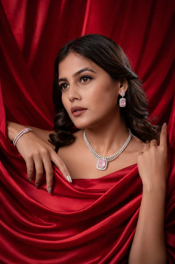 Blush Pink Crystal Necklace & Earrings Set