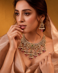 Royal Kundan Pink Stone Bridal Necklace Set