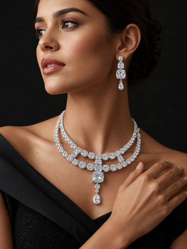Luxury Diamond-Inspired Necklace & Earrings Set