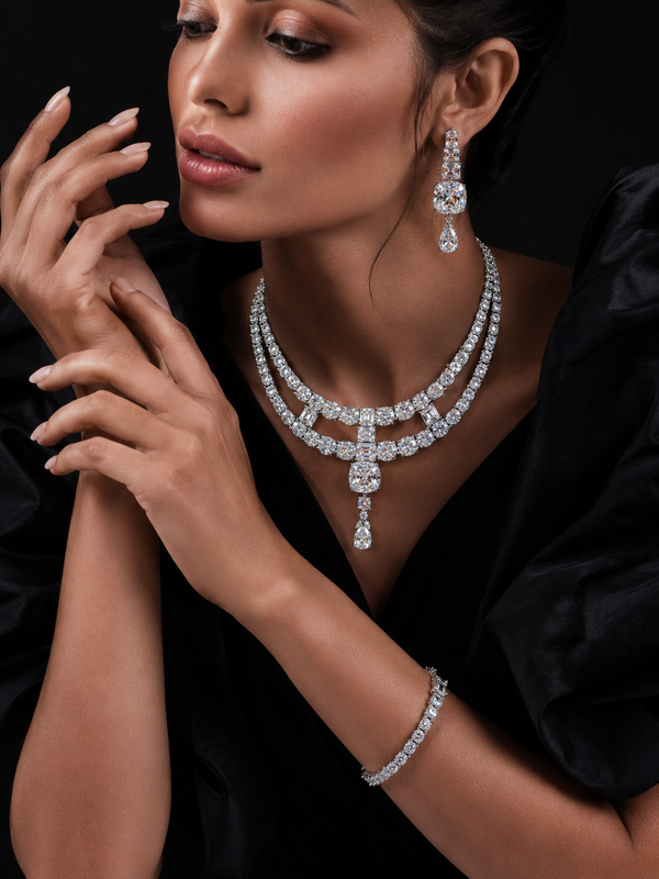Luxury Diamond-Inspired Necklace & Earrings Set