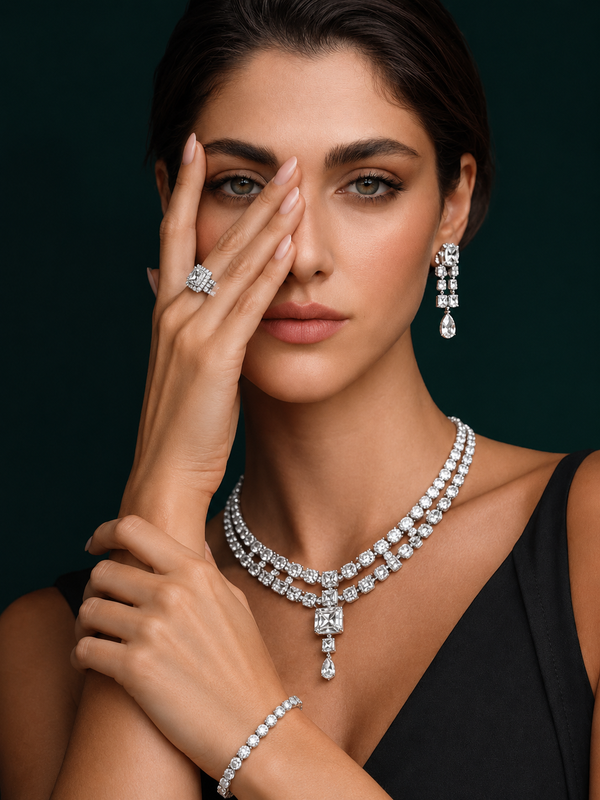Luxury Diamond-Inspired Necklace & Earrings Set