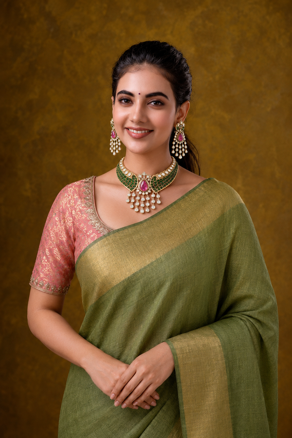 Emerald green doublet chocker set with tiana kundan drops