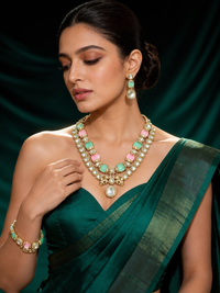 Pastel Mint & Blush Pink Kundan Necklace Set