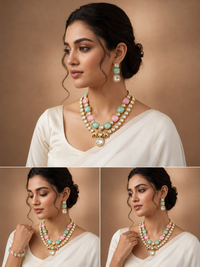 Pastel Mint & Blush Pink Kundan Necklace Set