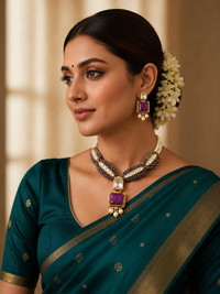 Kundan necklace set with purple real doublet